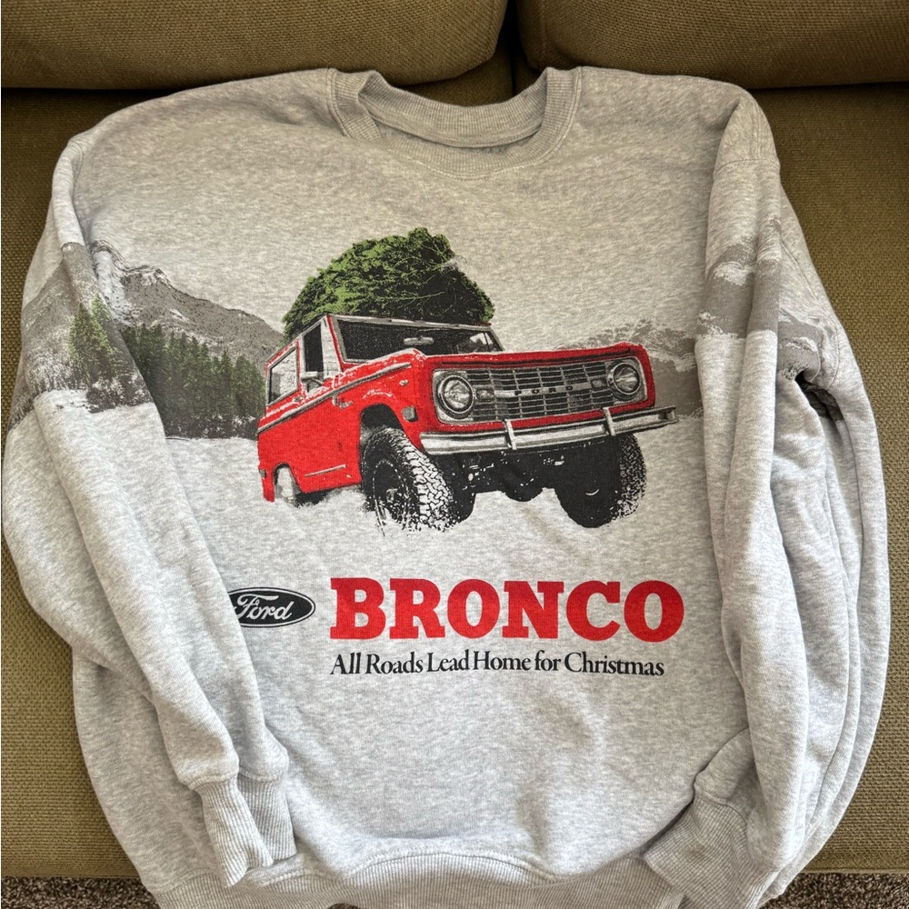 Ford Bronco Gray Holiday Light Weight oversized Graphic Sweatshirt